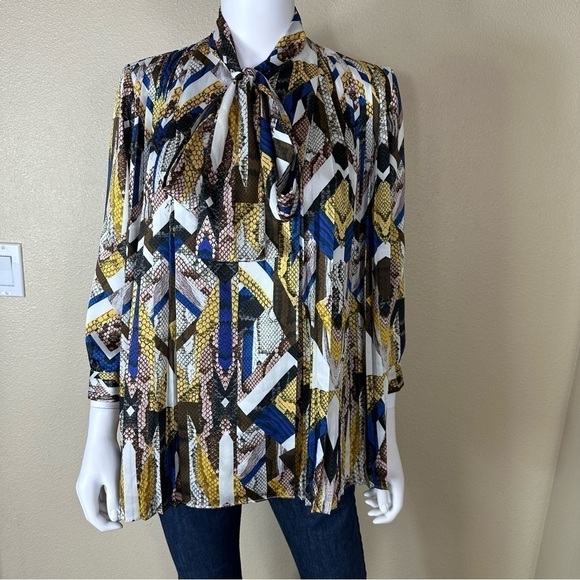 Just Cavalli Sz 38 Blouse Tie Neck Pleated - Picture 1 of 16